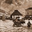 Cernăuţi, Piaţa Fântânii Albe – desen de Mattias Adolf Charlemont (1820-1871)