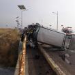 Maşina răsturnată pe drumul european 85, la ieşirea din Suceava spre Fălticeni