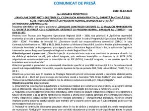 LA LANSAREA PROIECTULUI „DEMOLARE CONSTRUCŢII EXISTENTE C1, C2 (PAVILION ADMINISTRATIV C1, GHERETĂ SANTINELĂ C5) ŞI CONSTRUIRE GRĂDINIŢĂ CU PROGRAM NORMAL, BRANŞARE LA UTILITĂŢI”