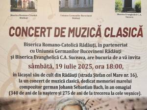 Concert de muzică clasică, sâmbătă, la Biserica Romano-Catolică Rădăuți